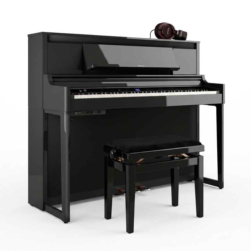 Roland LX-6 Schwarz Poliert Bundle mit Bank und Kopfhörer – bundle-hero