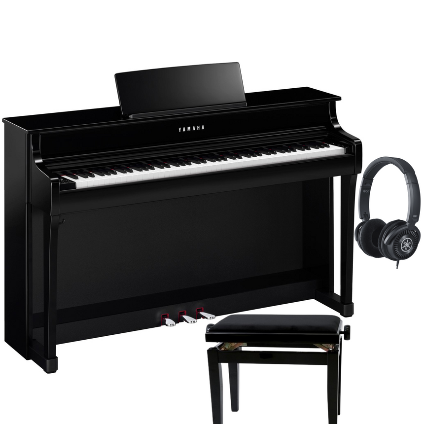 Yamaha CLP 835 Schwarz Poliert Bundle mit Bank und Kopfhörer - Musik-Ebert Gmbh