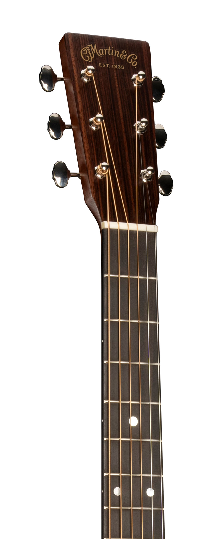 Martin D-16E-01 acoustic guitar with natural satin finish and rosewood – detail of the headstock and neck.