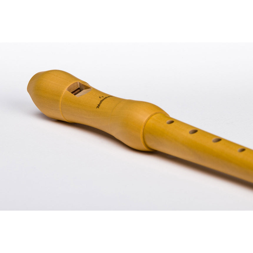 Flûte à bec soprano Mollenhauer Student 1042, poirier naturel clair, doigté baroque – détail du biseau et de la tête