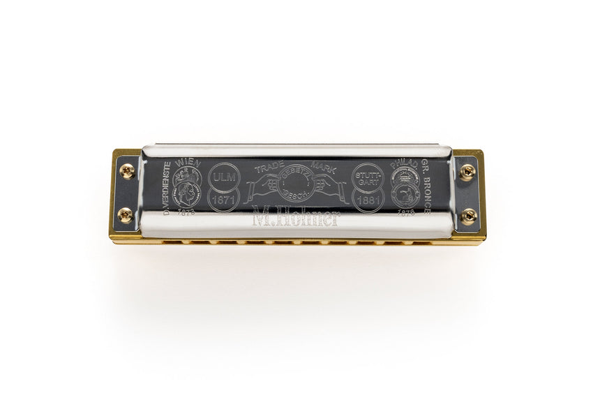 Hohner Marine Band Crossover harmonica, stainless steel and bamboo – lower cover with engravings