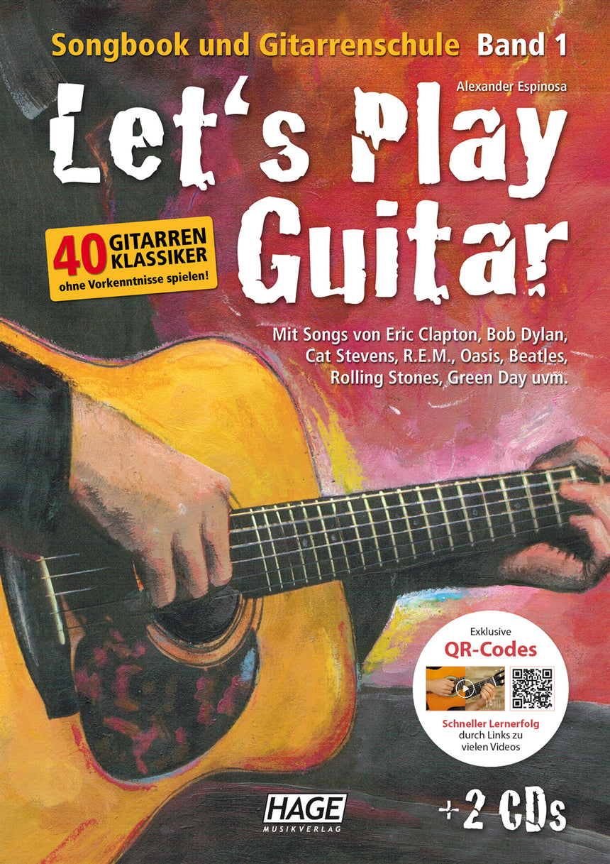 Let's Play Guitar Band 1 – Vorderseite mit Hinweis auf zwei CDs und QR-Codes
