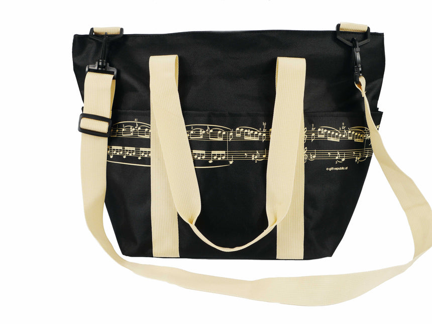 Sac à bandoulière Agifty B 3034 Pro Musica noir et crème, vue latérale avec bandoulière