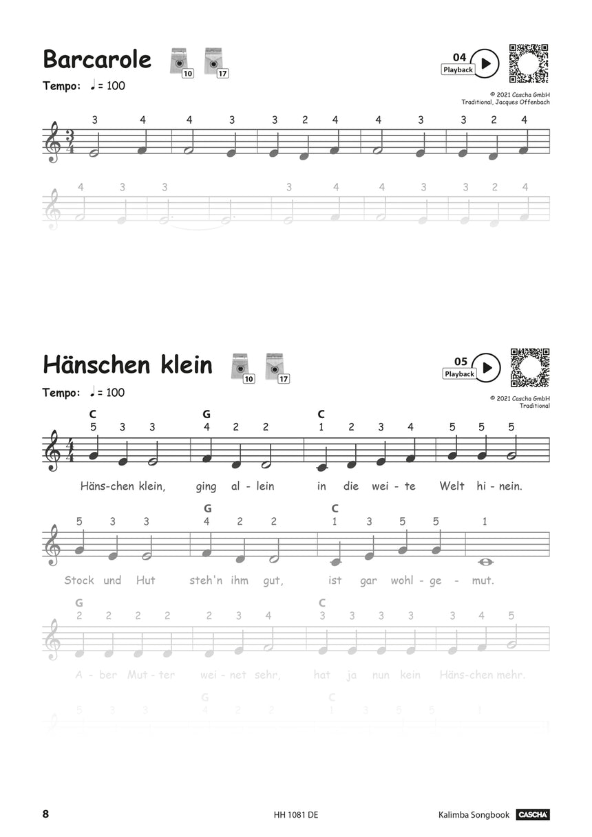 CASCHA Kalimba Songbook HH1081DE, Notenbeispiel, Seite 8