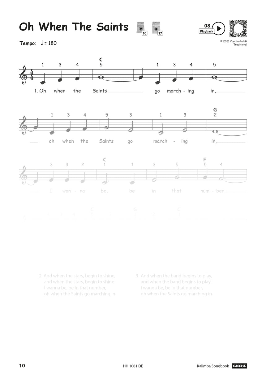 CASCHA Kalimba Songbook HH1081DE, Notenbeispiel, Seite 10