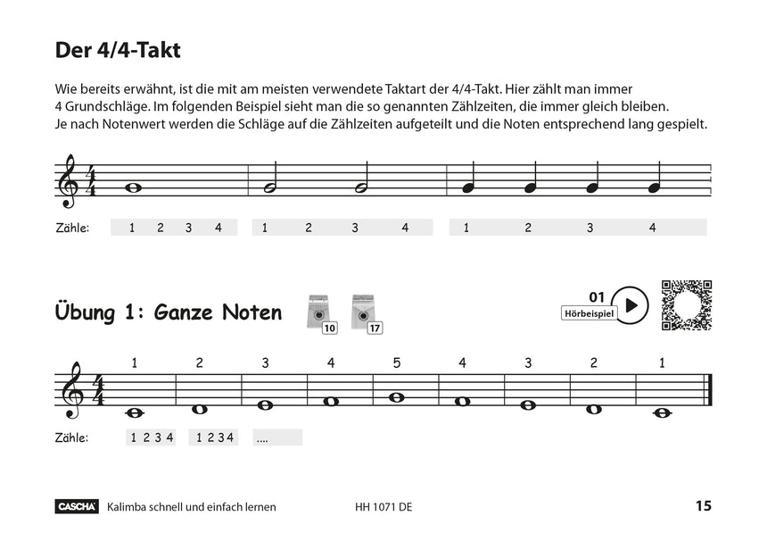 CASCHA Kalimba schnell und einfach lernen HH1071DE, Übung zu ganzen Noten, Seite 15