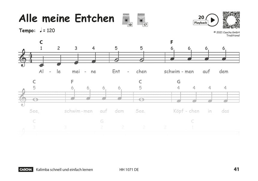 CASCHA Kalimba schnell und einfach lernen HH1071DE, Notenbeispiel, Seite 41