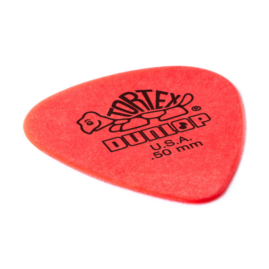 Dunlop Tortex Standard 0.50 mm single pick, angled view
