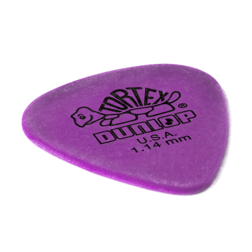 Dunlop Tortex Standard 1,14 mm, einzelnes Plektrum, schräge Ansicht