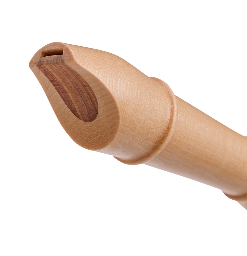 Flûte à bec soprano Moeck Rondo 3210 en érable naturel – détail du bec et de la fenêtre
