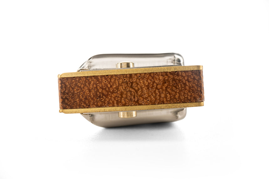 Hohner Blues Harp MS, brown wooden comb and metal covers – left end view