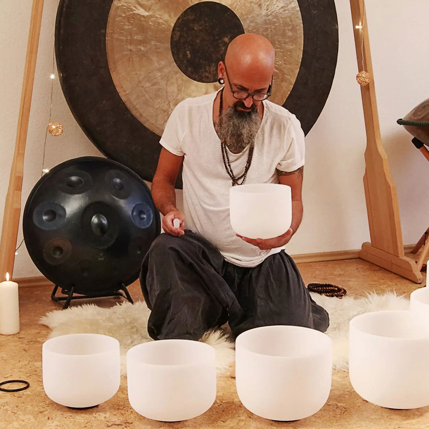 Sela Klangschalen Set SECF-SET 7-teilig aus Quarz mit Stimmgabel
