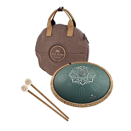 MEINL Sonic Energy 16" Octave Steel Tongue Drum, F Dur, 9 Töne, 432 Hz, Dunkelgrün, Graviertes florales Design OSTD3DGE