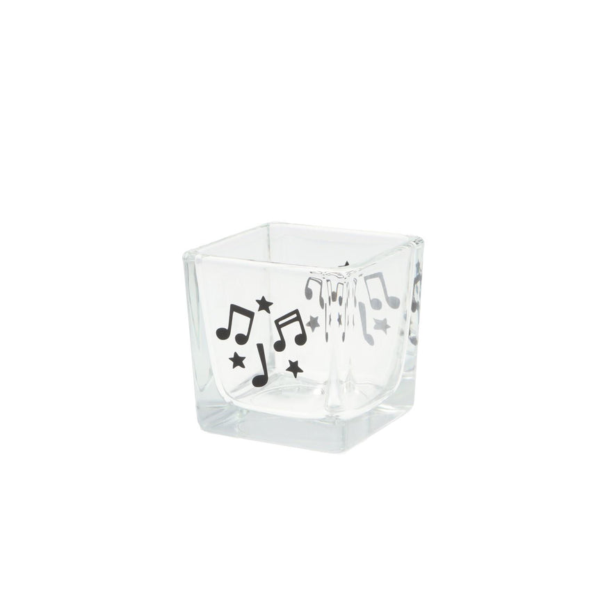 Quadratisches Teelichtglas mit Noten und Sterne - Musik-Ebert Gmbh