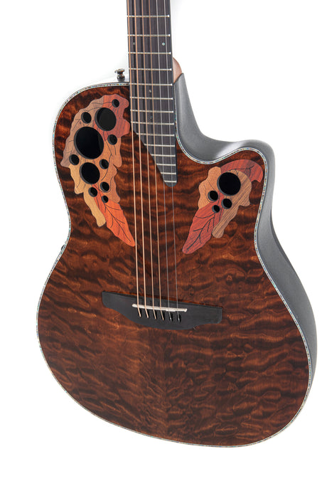 Guitare acoustique Ovation Celebrity Elite Plus CE44P pan coupé médium Dark Tiger Eye