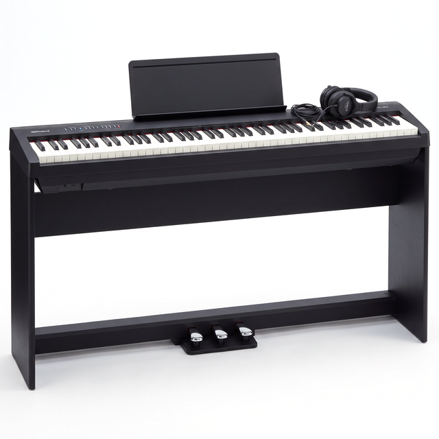 Roland FP-30X Schwarz Bundle mit Ständer und Pedalleiste, Kopfhörer – bundle-hero
