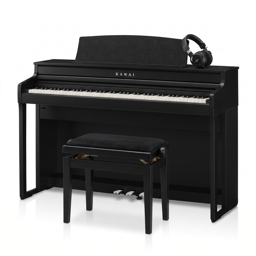 Kawai CA-401 Schwarz Matt Bundle mit Bank und Kopfhörer – bundle-hero