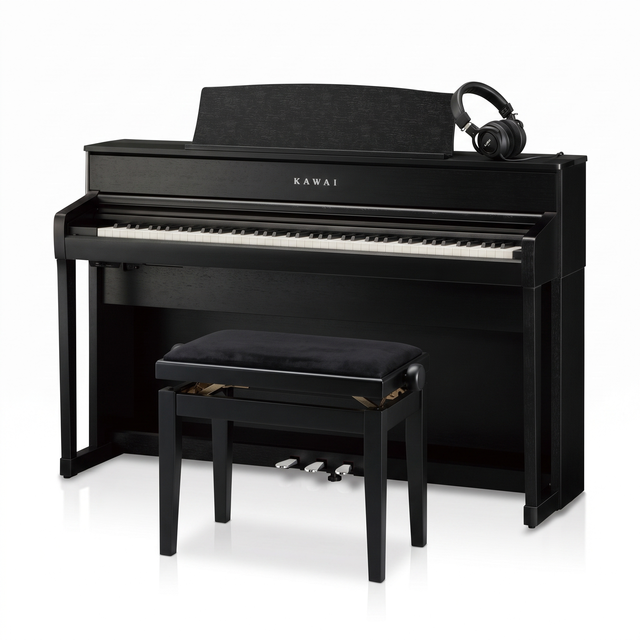 Kawai CA-701 Schwarz Matt Bundle mit Bank und Kopfhörer – bundle-hero