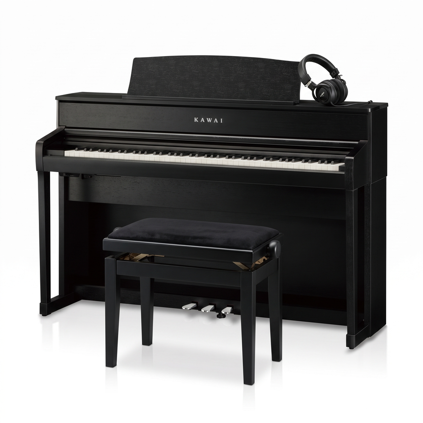 Kawai CA-701 Schwarz Matt Bundle mit Bank und Kopfhörer – bundle-hero