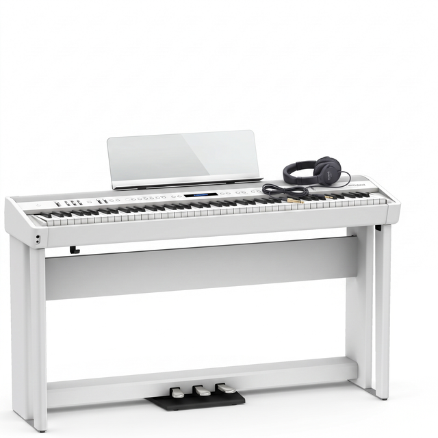 Roland Stagepiano FP-90X Weiß Bundle mit Ständer und Pedalleiste, Kopfhörer – bundle-hero