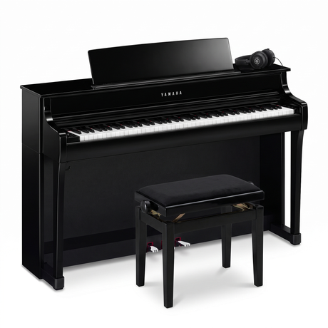 Yamaha CLP 845 Schwarz Poliert Bundle mit Bank und Kopfhörer – bundle-hero