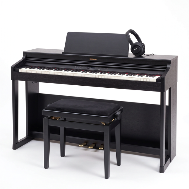 Roland RP 701 Schwarz Matt Bundle mit Bank und Kopfhörer – bundle-hero