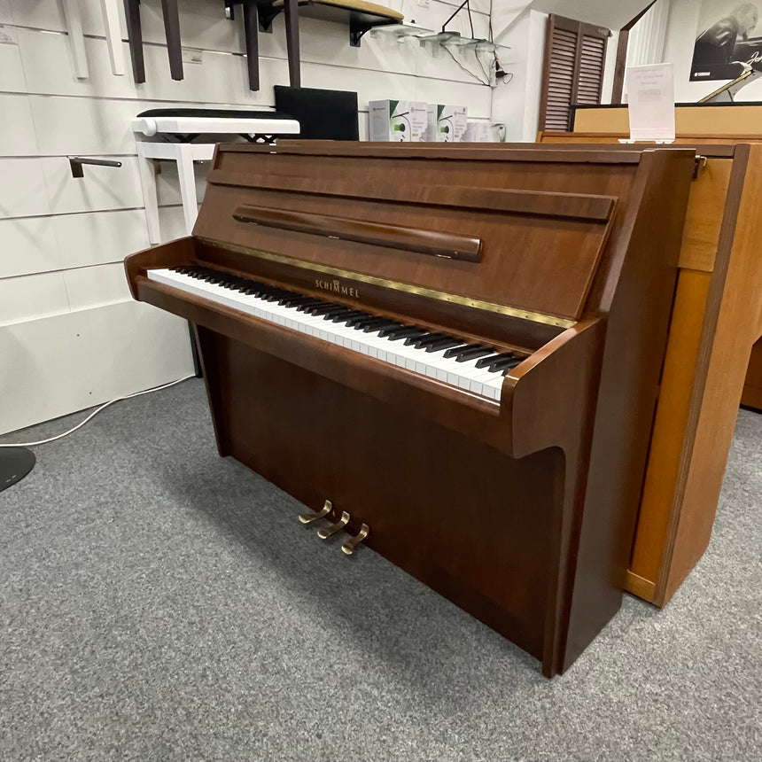 W. Schimmel Klavier Mod. 112/5 Nussbaum dunkel Occasion Bj. 1992, sehr guter Zustand mit Bank (gebraucht) - Musik-Ebert Gmbh