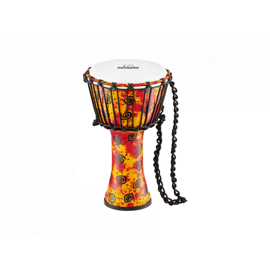 NINO-PDJ1-M-F djembe, medium, 10 inch, Sunshine – angled view with carrying cord