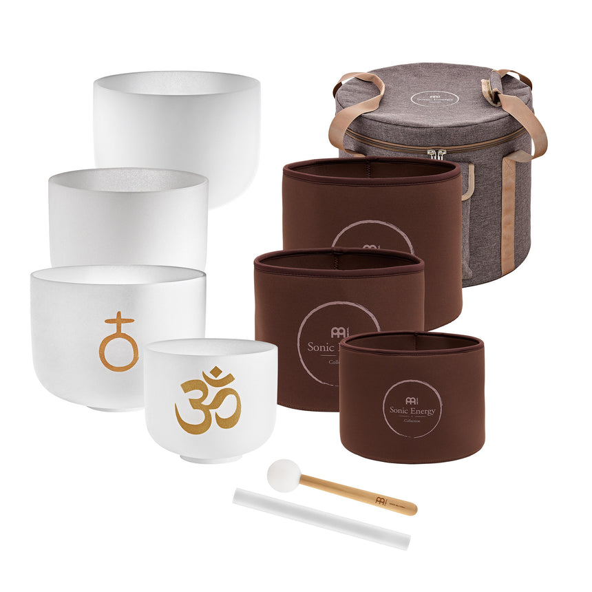 MEINL Sonic Energy 4-teiliges Om Crystal Singing Bowl Set CSBSETOM4 - Musik-Ebert Gmbh