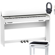 Roland F 701 Weiß Matt Bundle mit Bank und Kopfhörer - Musik-Ebert Gmbh