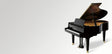 Piano à queue Kawai GL-50 noir poli, couvercle ouvert, vue de trois quarts sur fond clair