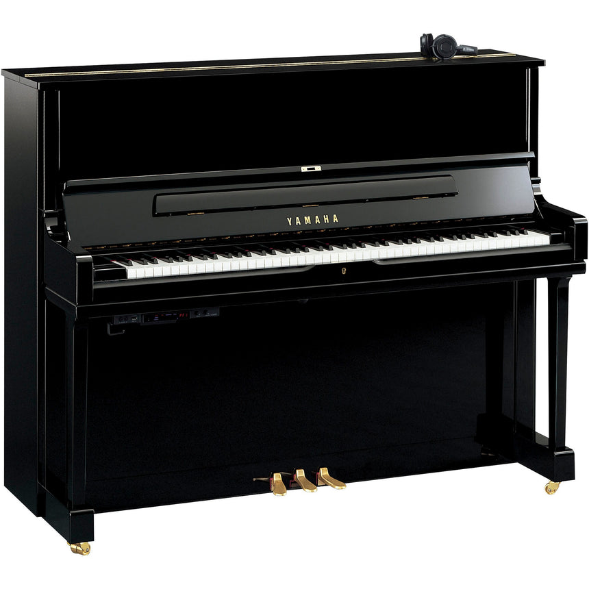 Yamaha YUS1 SH3 upright piano in polished ebony with Silent control unit and headphones