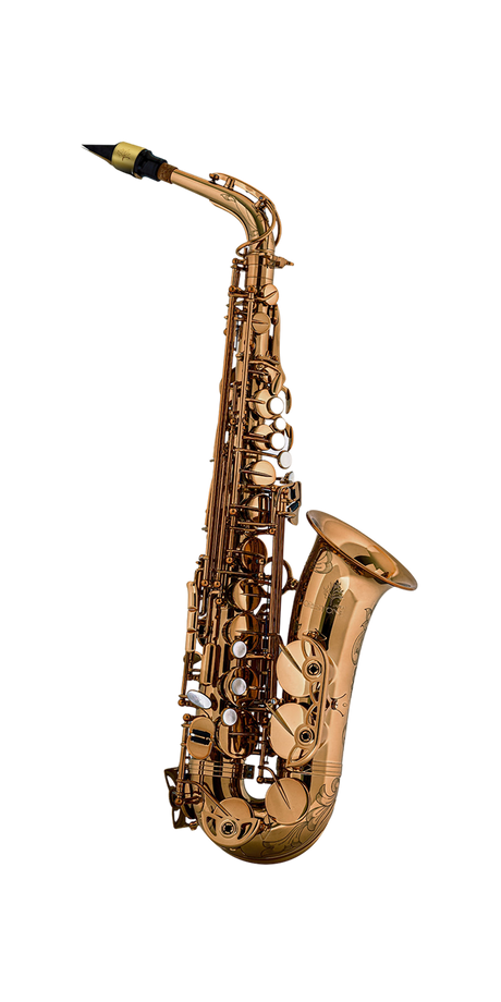 Forestone GX alto saxophone in Cognac finish – isolated full front view.