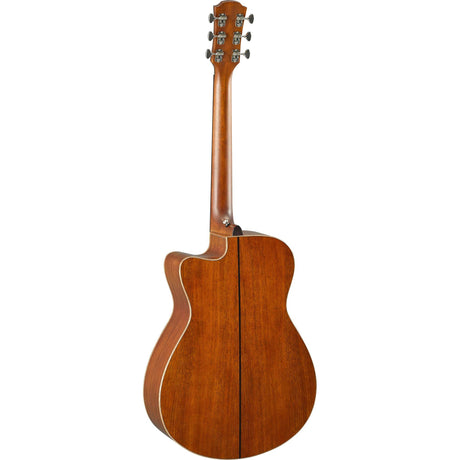 Guitare acoustique Yamaha AC5M ARE, finition Vintage Natural – vue arrière avec fond en acajou.
