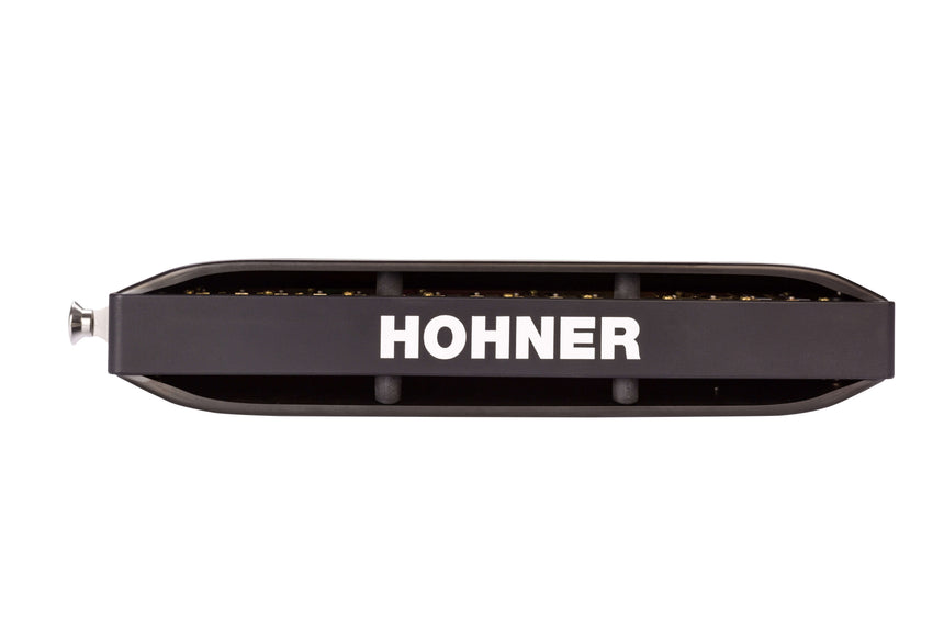 Hohner Super 64X Performance harmonica in black – side view with Hohner lettering