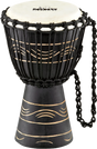 NINO-ADJ4-XS Djembe, 7 Zoll, Moon Rhythm, schwarz mit Naturfell – Frontalansicht mit Schnurspannung