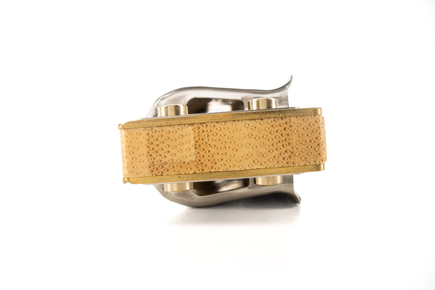 Hohner Marine Band Crossover harmonica, stainless steel and bamboo – left end of bamboo comb