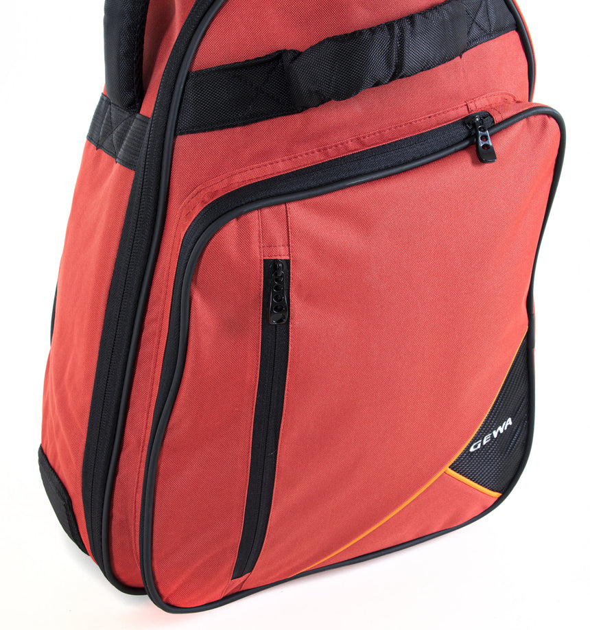 Housse GEWA Premium 20 pour guitare acoustique, rouge – détail de la poche avant inférieure avec logo GEWA
