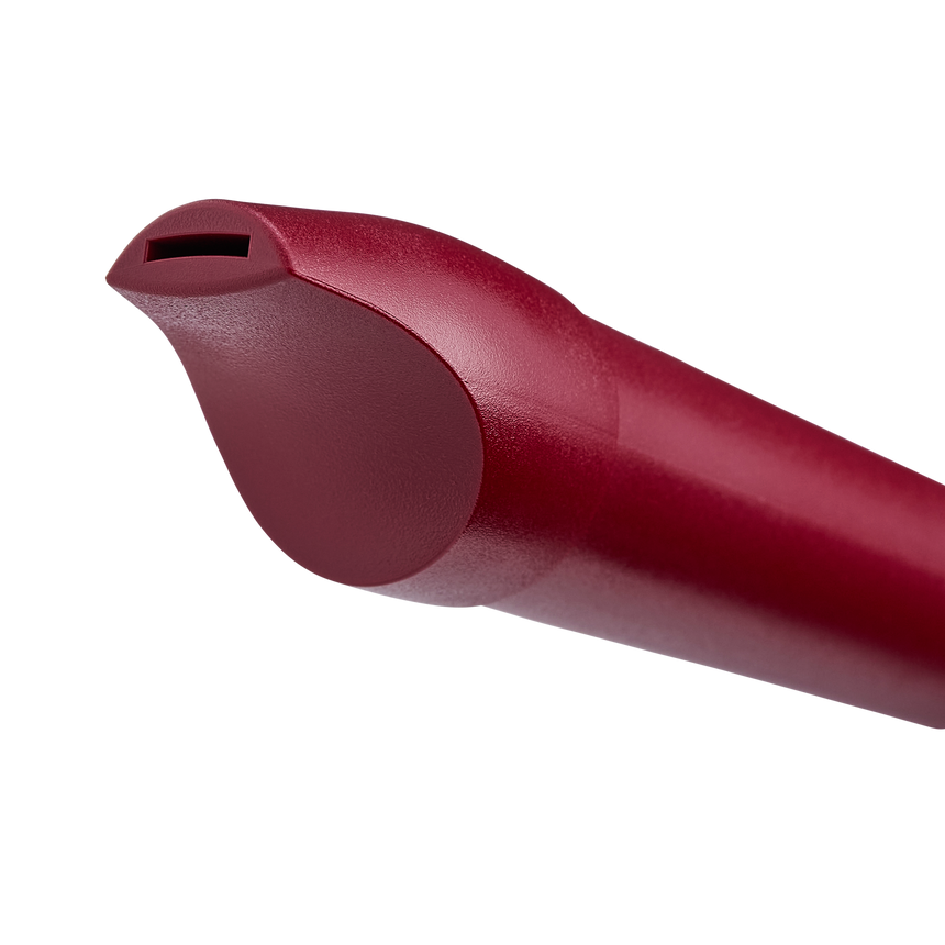 Flûte à bec soprano Moeck Flauto 1 Plus 1020 rouge, doigté allemand – détail de la tête rouge et de l’embouchure