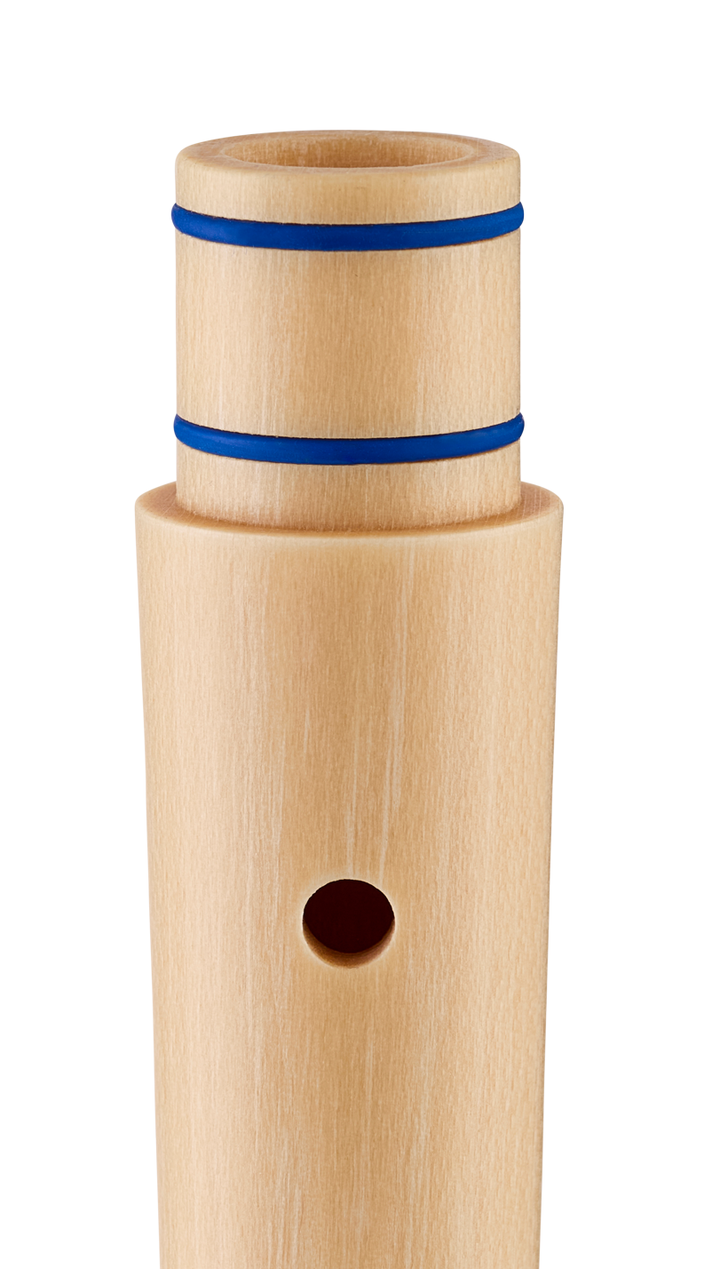 Flûte à bec soprano Moeck Flauto 1 Plus 1023 bleue, doigté baroque – détail du tenon avec joints bleus