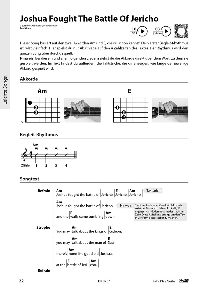 Let's Play Guitar Band 1 – Innenseite mit Akkorden und Notenbeispiel