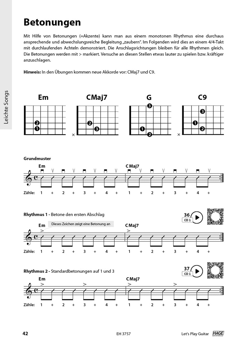 Let's Play Guitar Band 1 – Innenseite mit Rhythmus- und Betonungsübungen