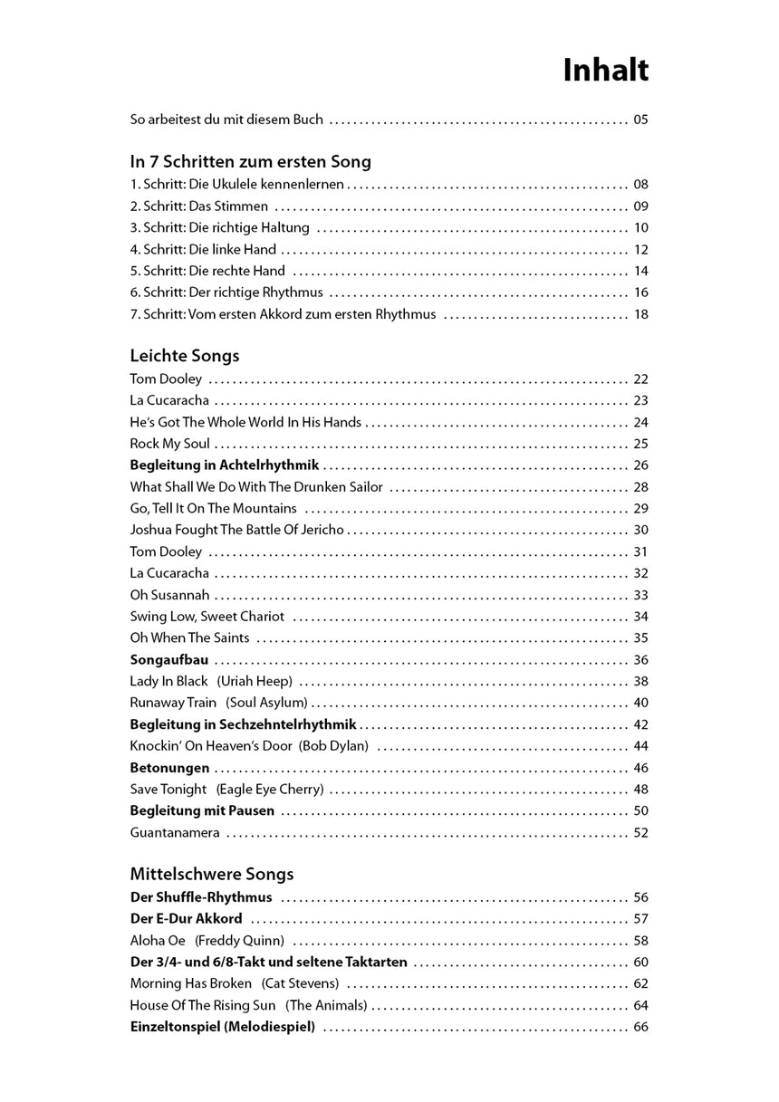 Let's Play Ukulele – Table des matières, page 1