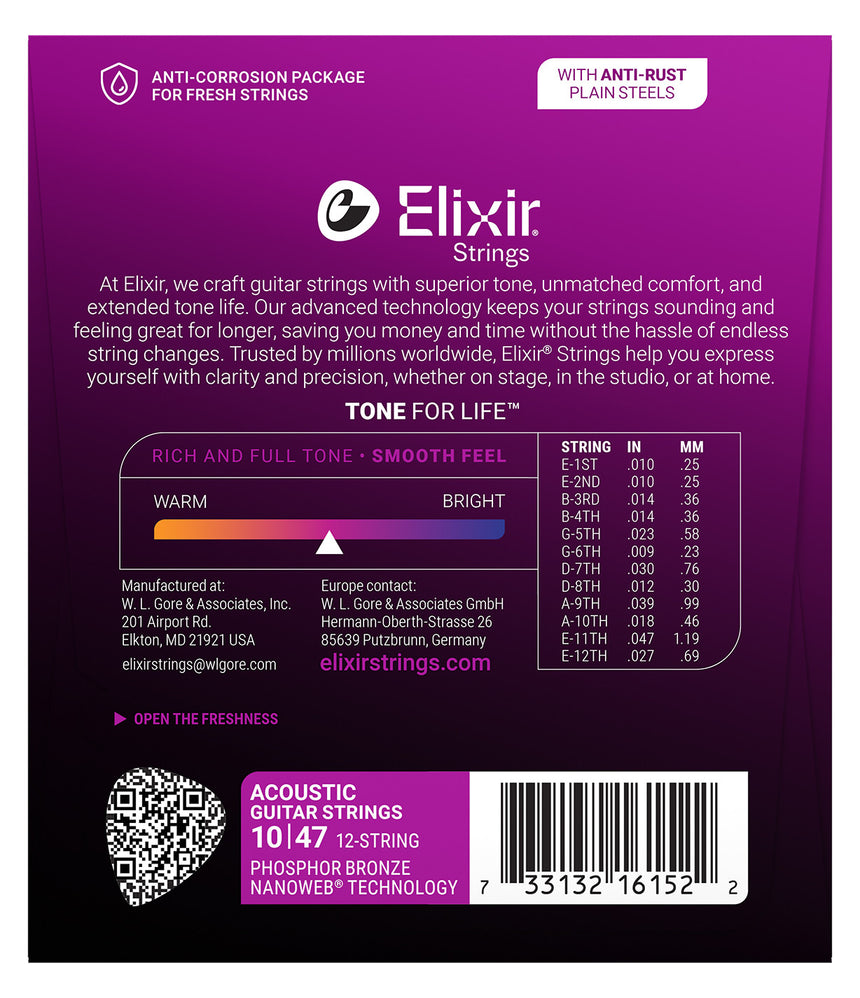 Elixir NANOWEB Phosphor Bronze 16152 – Packungsrückseite mit Artikelnummer 16152