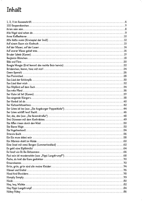 Erste Inhaltsverzeichnis-Seite des Buchs mit Liedern 1–50.