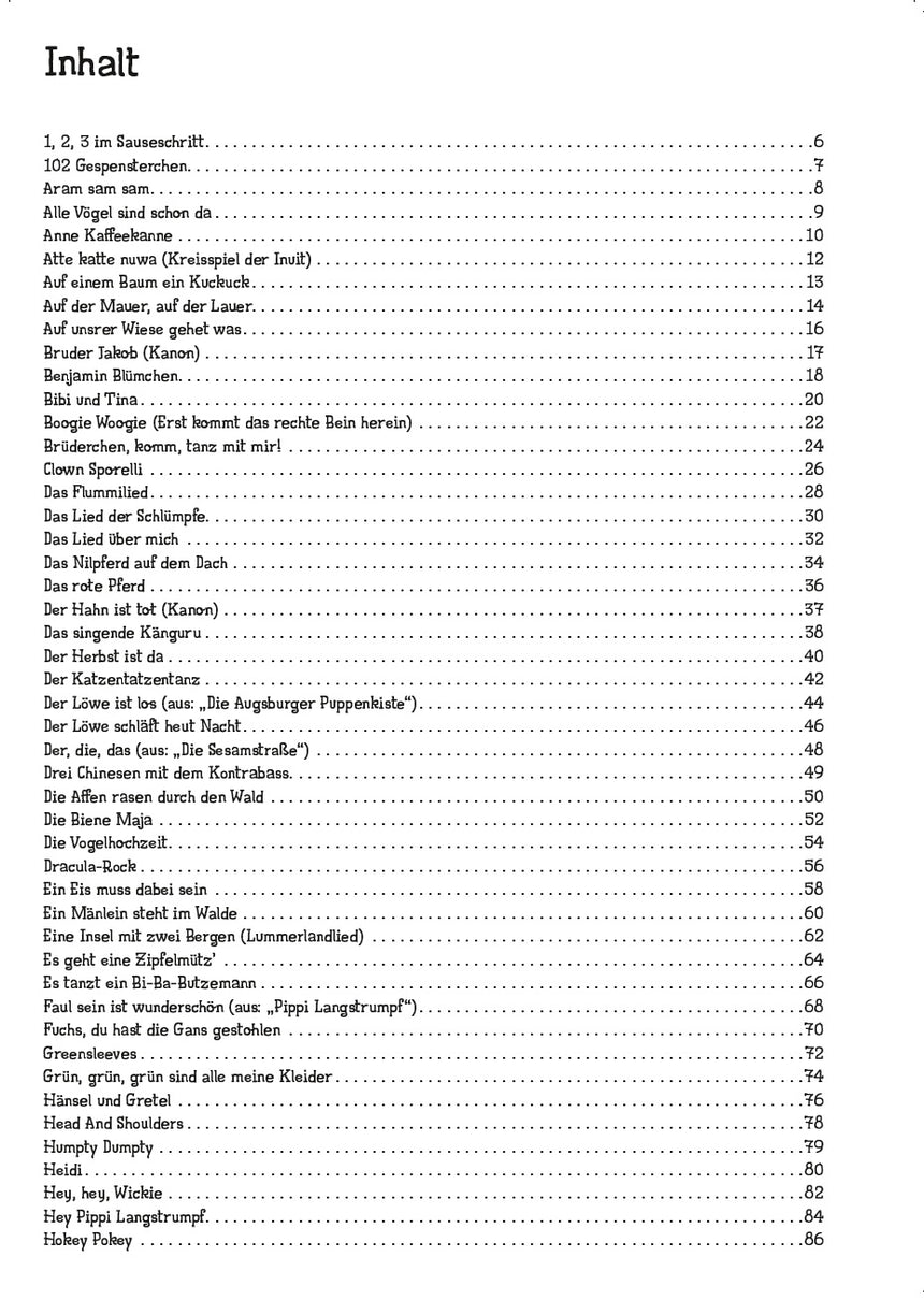 Erste Inhaltsverzeichnis-Seite des Buchs mit Liedern 1–50.