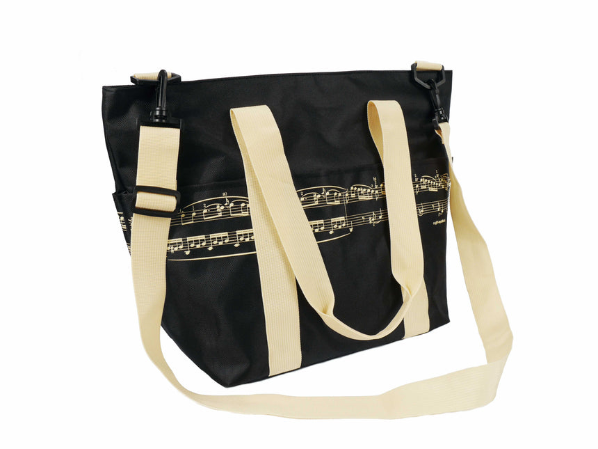 Sac à bandoulière Agifty B 3034 Pro Musica noir et crème, vue oblique avec bandoulière