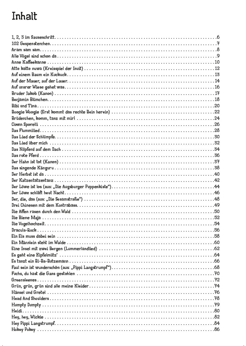 100 chansons pour enfants pour guitare BOE7828 – première page du sommaire