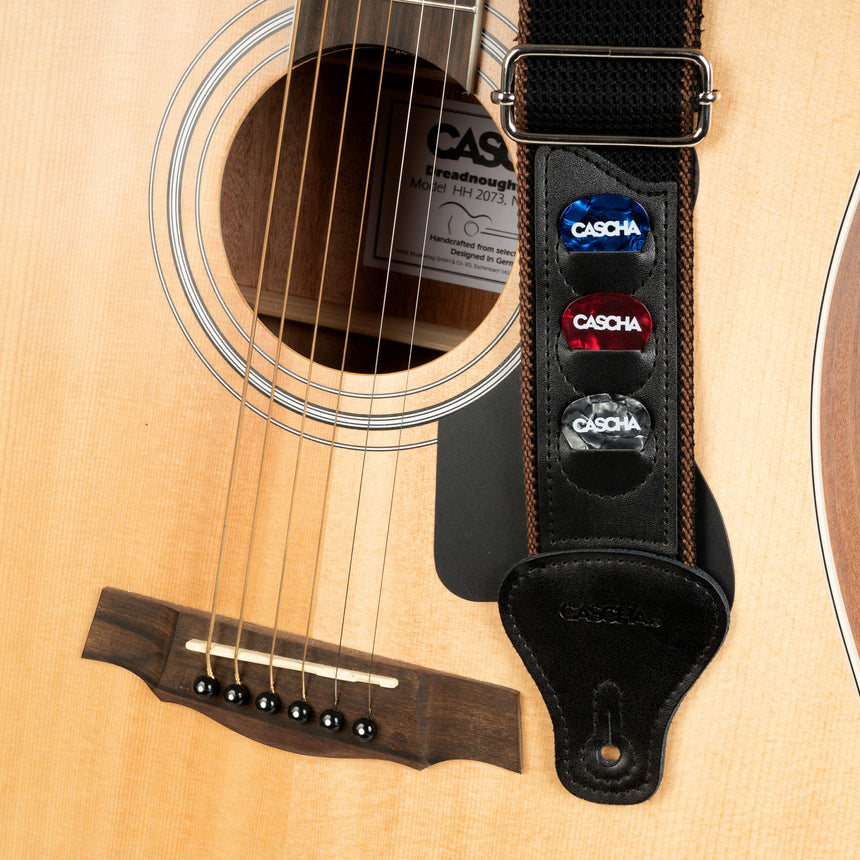 Cascha HH-2259, noir, polyester/coton – porte-médiators sur la guitare