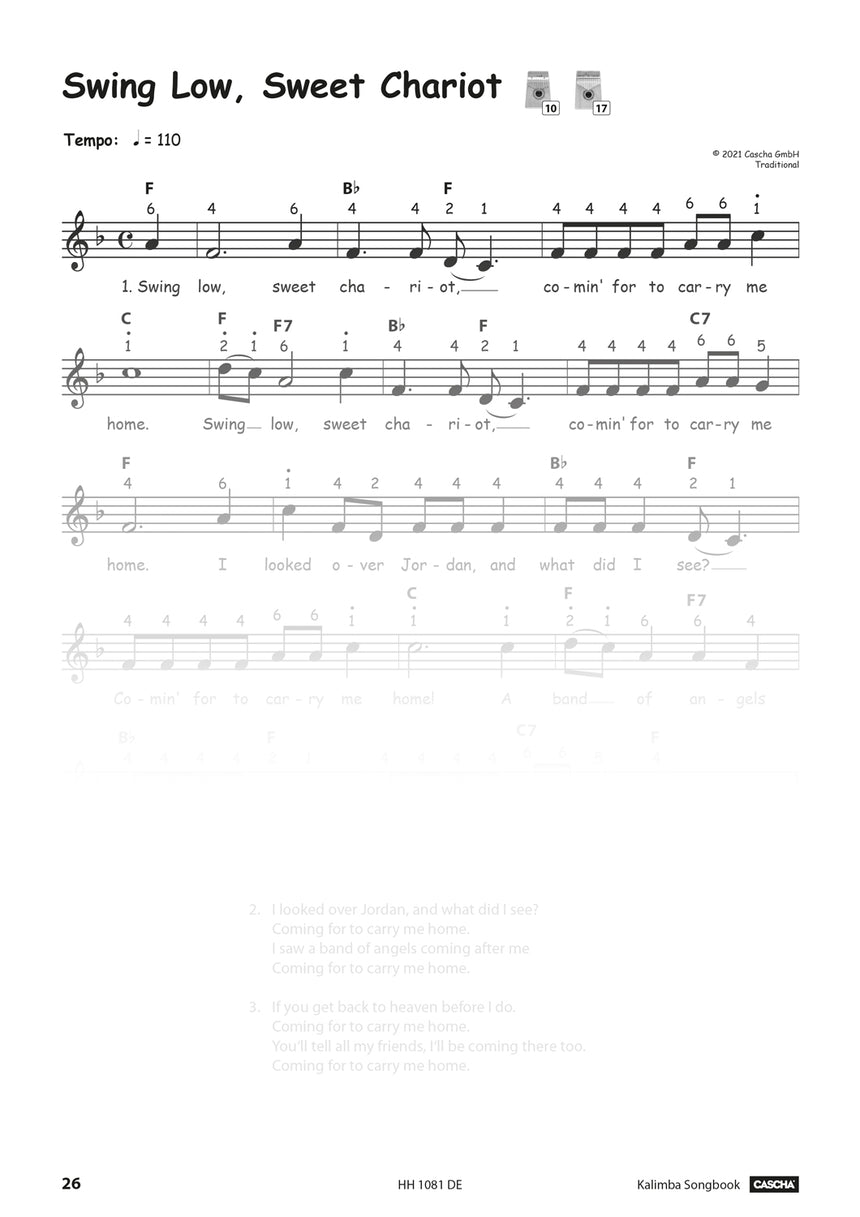 CASCHA Kalimba Songbook HH1081DE, Notenbeispiel, Seite 26